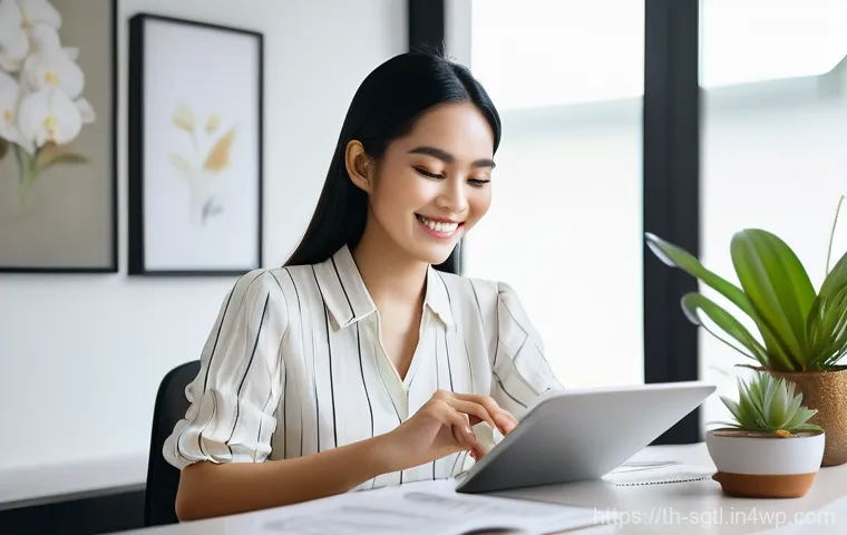 디지털 스토리에서의 보편성과 개별성 - **Prompt:** A young Thai female content creator, with a warm and genuine smile, sitting comfortably ...