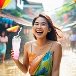 디지털 스토리의 결말 구성하기 - **Prompt:** A vibrant, photorealistic image of a young Thai woman in her early twenties, participati...