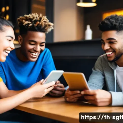 디지털 스토리텔링을 위한 주제 선정법 - **Prompt:** A diverse group of young adults and teenagers, approximately 15-22 years old, happily en...