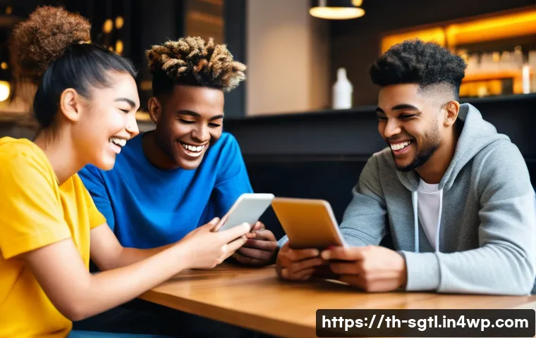 디지털 스토리텔링을 위한 주제 선정법 - **Prompt:** A diverse group of young adults and teenagers, approximately 15-22 years old, happily en...