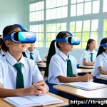 Home 22 디지털 스토리텔링의 미래 전망 - A vibrant classroom scene in a modern Thai school using digital media for education: students of div...