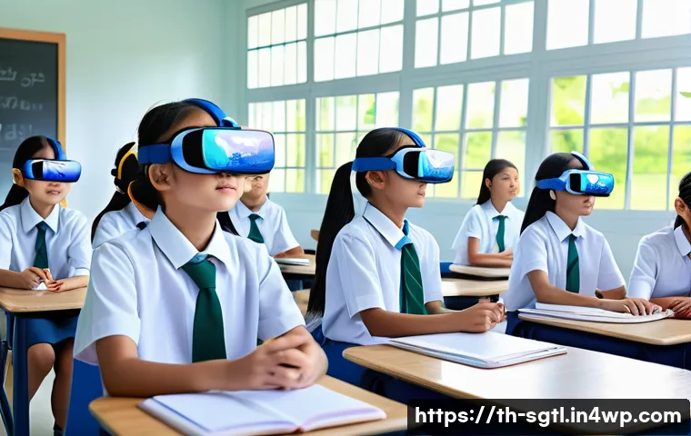 디지털 스토리텔링의 미래 전망 - A vibrant classroom scene in a modern Thai school using digital media for education: students of div...
